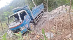 Truk Pengangkut Semen Terperosok ke Tebing 10 Meter di Kandangserang Pekalongan